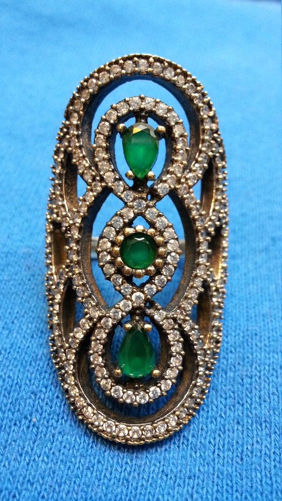 Impressive Ottoman statement cocktail ring, emera… - image 4