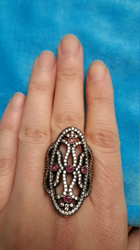 Impressive Ottoman ring, sterling silver and bron… - image 2