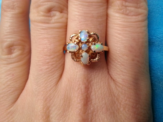 Striking 10k gold opal vintage ring, flower or cr… - image 3