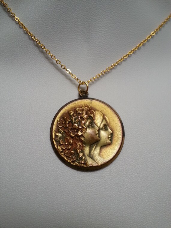 Rare Edwardian/Art Nouveau gold-filed pendant, lo… - image 7