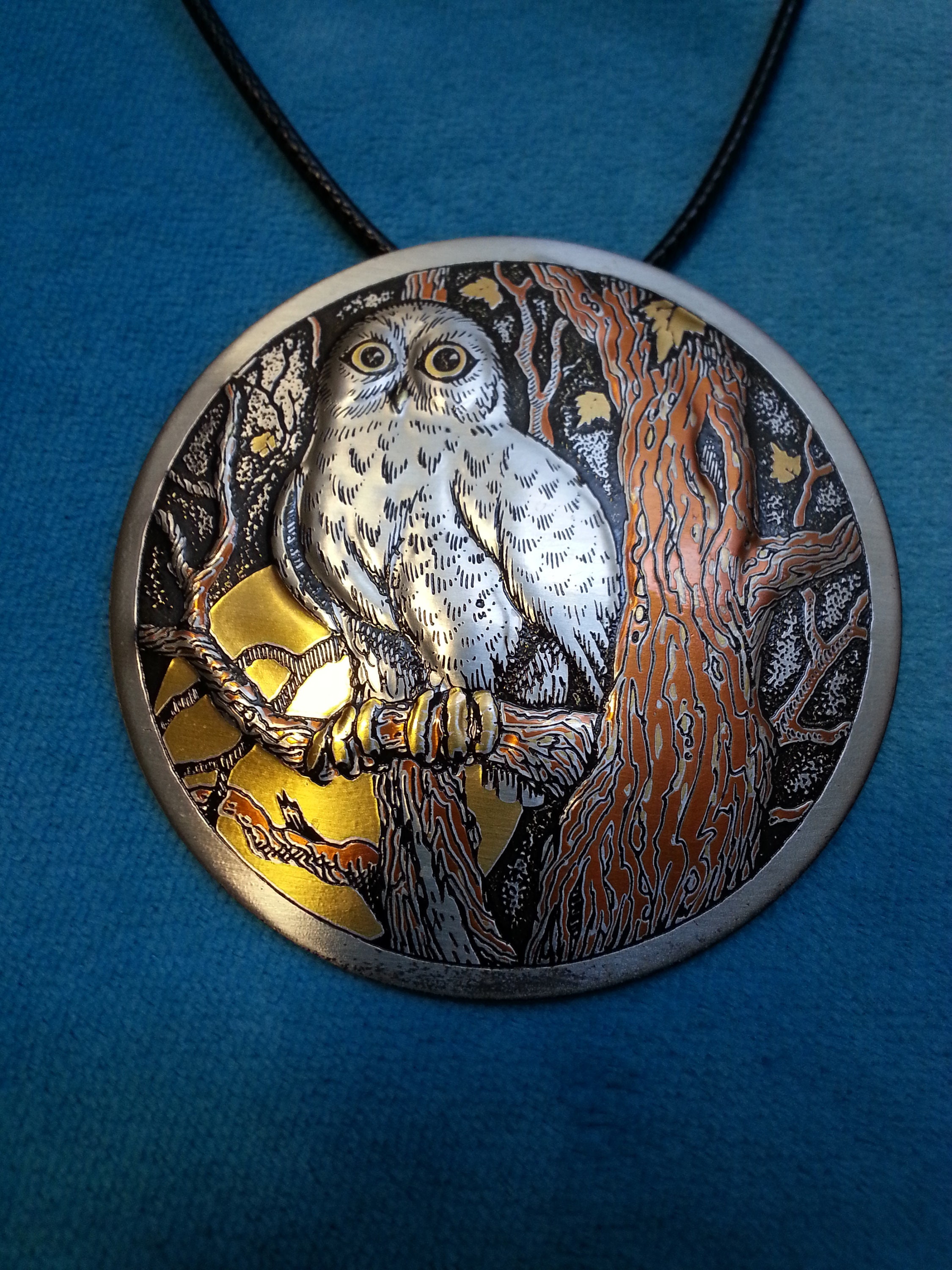 Stunning Vintage Reed and Barton Damascene Pendant Owl Moon