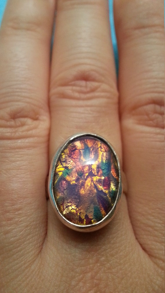 Bold sterling silver ring, iridescent dragon's br… - image 1