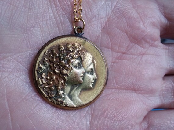 Rare Edwardian/Art Nouveau gold-filed pendant, lo… - image 8