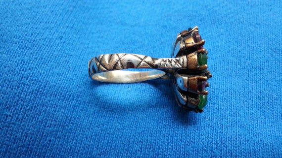 Impressive sterling ruby emerald flower ring, sil… - image 7