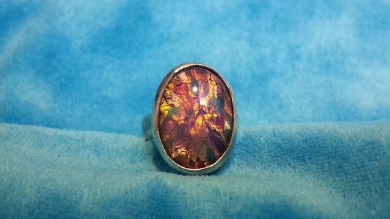 Bold sterling silver ring, iridescent dragon's br… - image 8