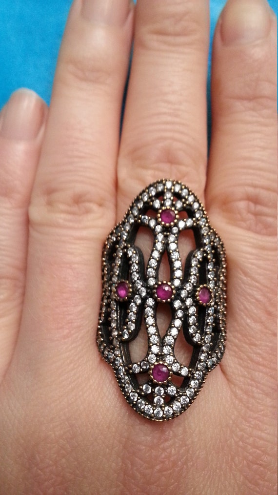 Impressive Ottoman ring, sterling silver and bron… - image 5