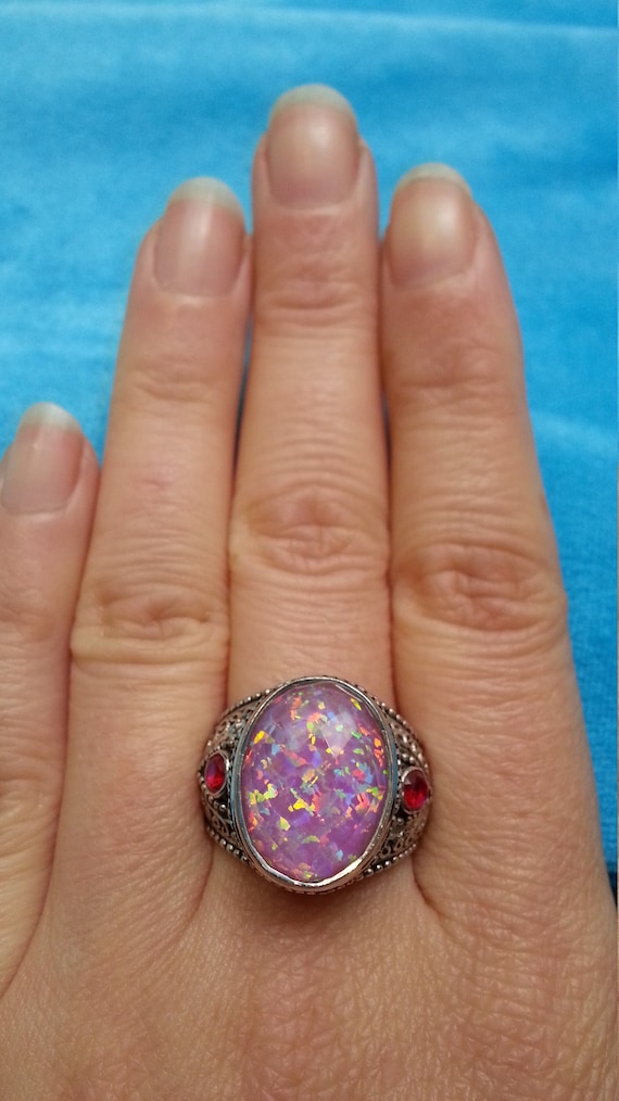 Spectacular sterling silver opal ring, Sajen styl… - image 1