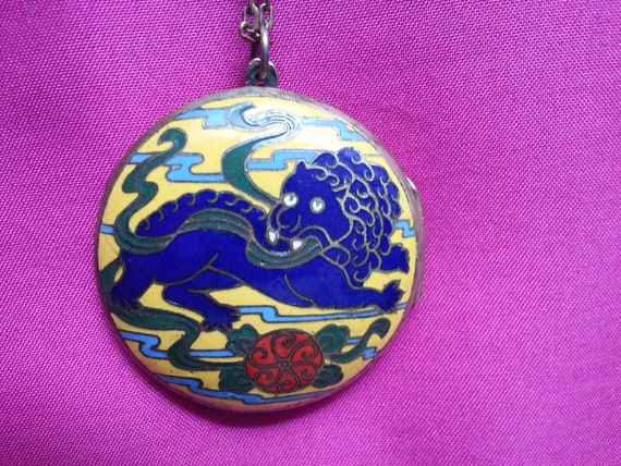 Auspicious Chinese enamel puffy locket pendant, 1… - image 2