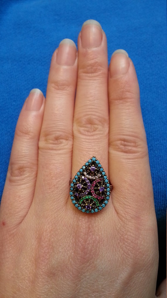 Delightful sterling ruby teardrop ring, sparkling… - image 2