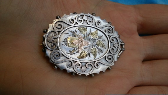 Beautiful Victorian silver gold brooch, aesthetic… - image 4