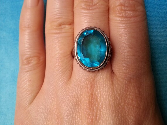 Lovely silver statement ring, blue topaz-like vib… - image 7