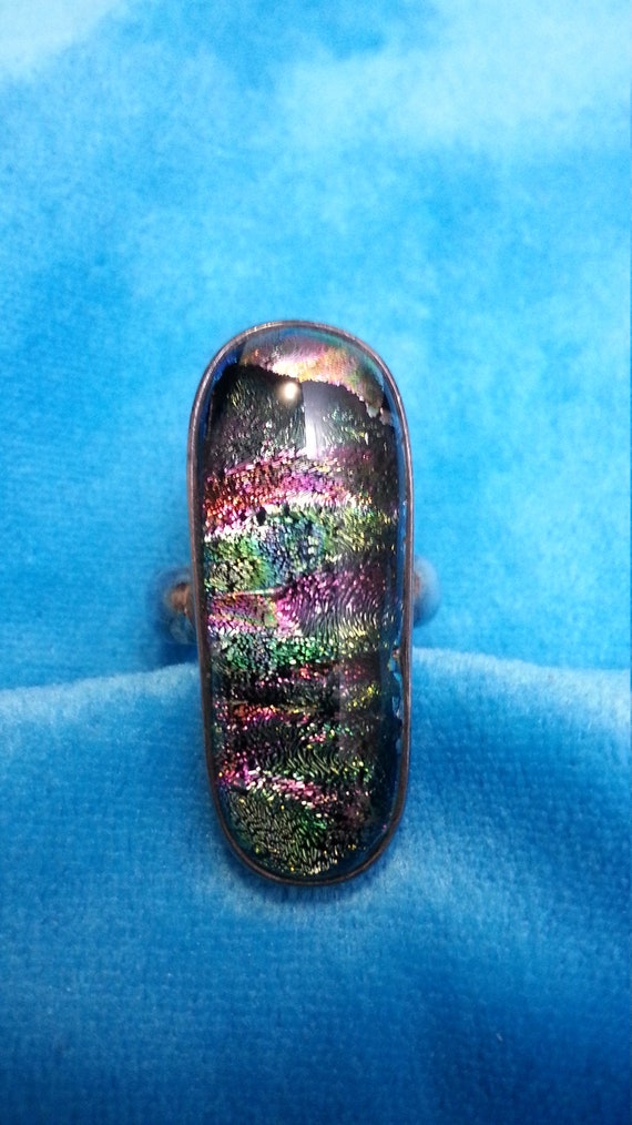Beautiful sterling silver dichroic glass ring, ir… - image 8