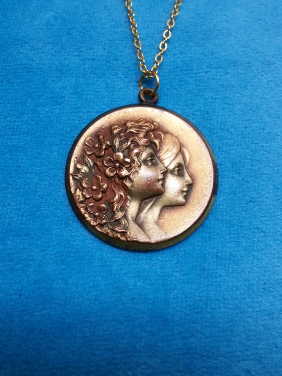 Rare Edwardian/Art Nouveau gold-filed pendant, lo… - image 4