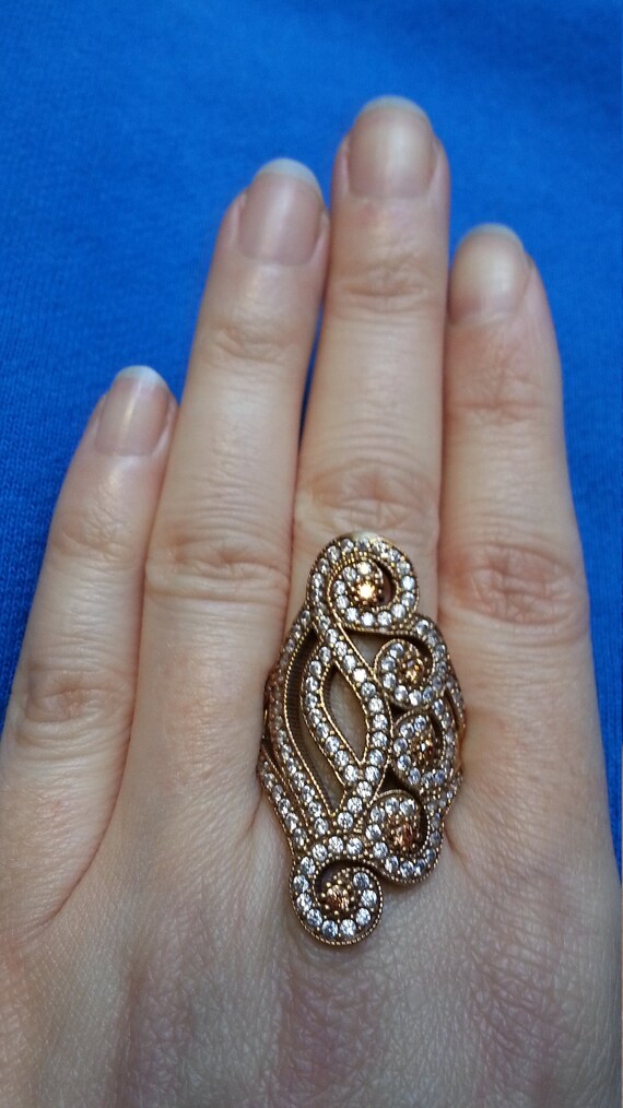 Impressive statement ring, sterling silver and br… - image 2