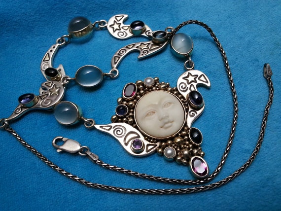 Sterling silver Mystical Madness necklace, moon g… - image 4