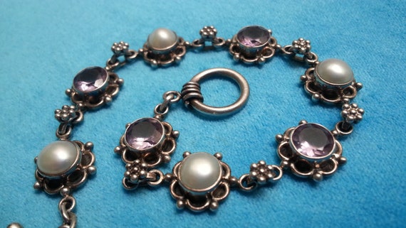 Beautiful vintage sterling silver amethyst pearl … - image 1