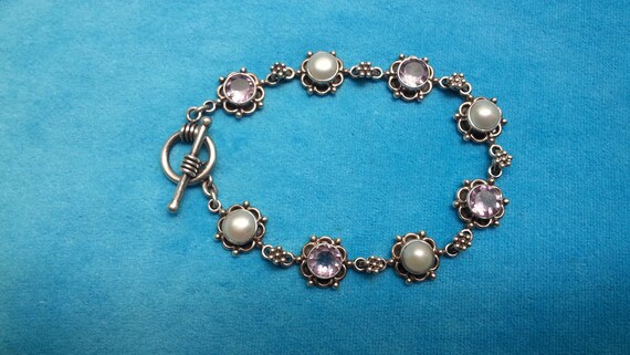 Beautiful vintage sterling silver amethyst pearl … - image 8