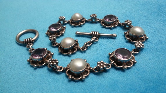 Beautiful vintage sterling silver amethyst pearl … - image 2