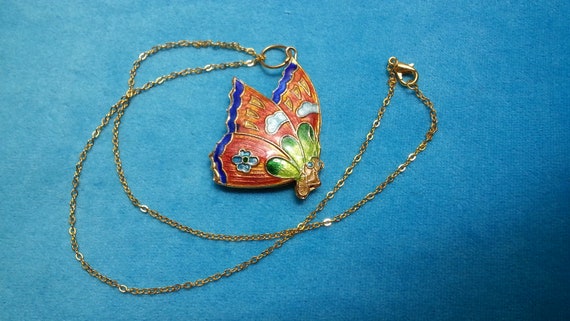 Beautiful vintage Chinese enamel flying butterfly… - image 10