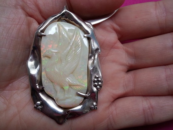 Unique sterling silver opal vintage signed pendan… - image 5