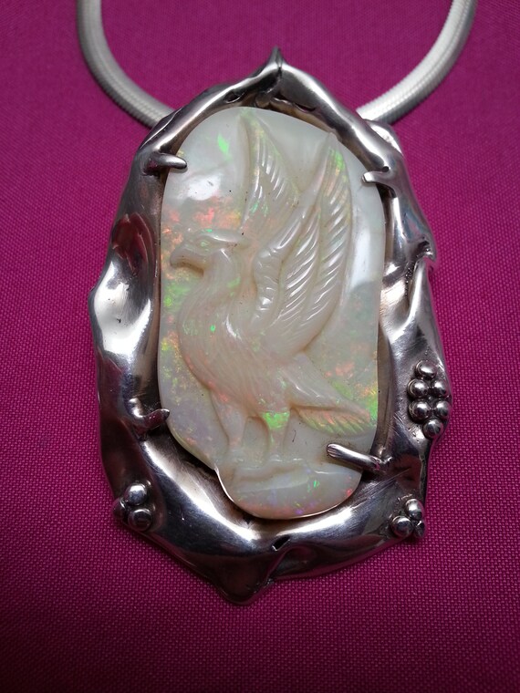 Unique sterling silver opal vintage signed pendan… - image 4