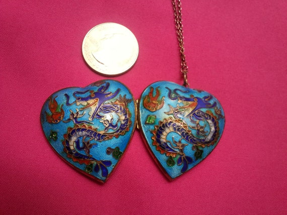 Auspicious silver Chinese enamel puffy heart lock… - image 4