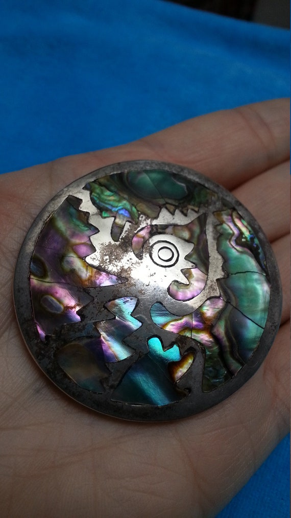 Beautiful silver abalone brooch pendant, made in … - image 2