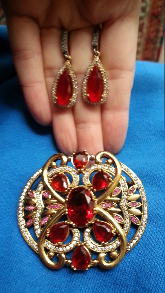 Large sterling silver ruby impressive Ottoman  br… - image 8