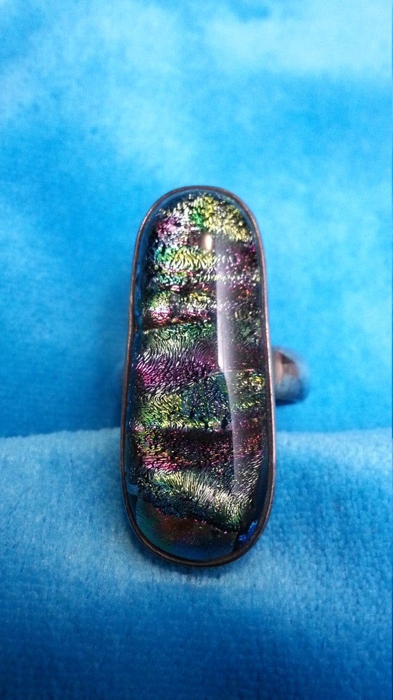 Beautiful sterling silver dichroic glass ring, ir… - image 5