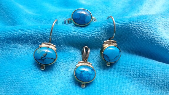 Lovely Sterling silver and 22k gold turquoise ear… - image 10