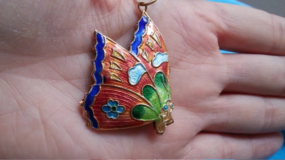 Beautiful vintage Chinese enamel flying butterfly… - image 2