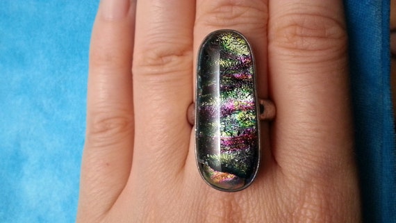 Beautiful sterling silver dichroic glass ring, ir… - image 2
