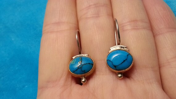 Lovely Sterling silver and 22k gold turquoise ear… - image 3