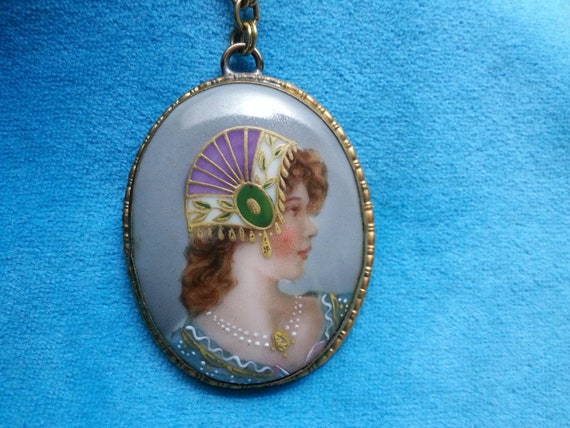 Beautiful Edwardian porcelain pendant, transfer a… - image 4