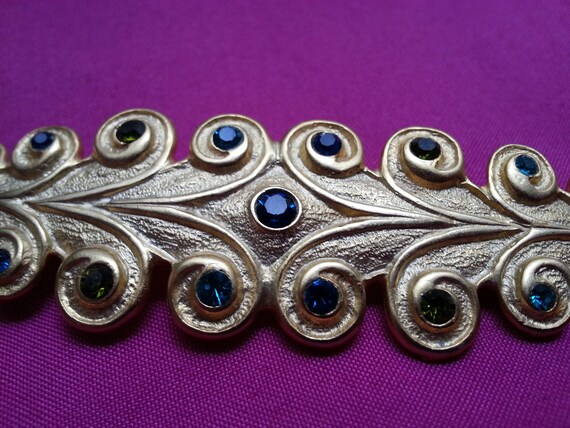 Elegant vintage bar brooch, gold tone with sparkl… - image 3