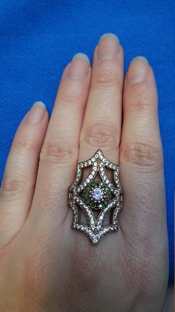 Impressive statement ring, sterling silver and br… - image 7