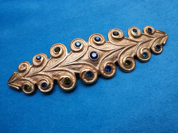 Elegant vintage bar brooch, gold tone with sparkl… - image 5