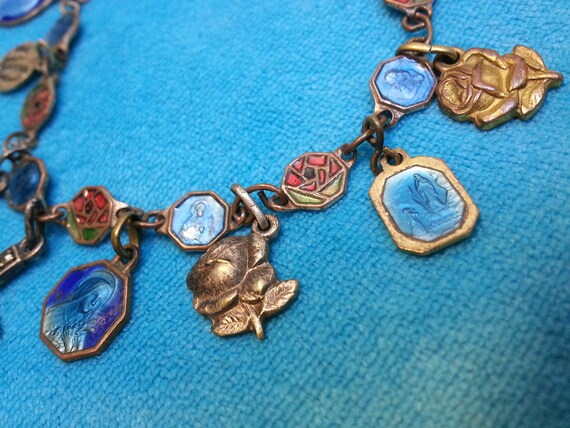Lovely enamel vintage Catholic charm bracelet, tu… - image 2