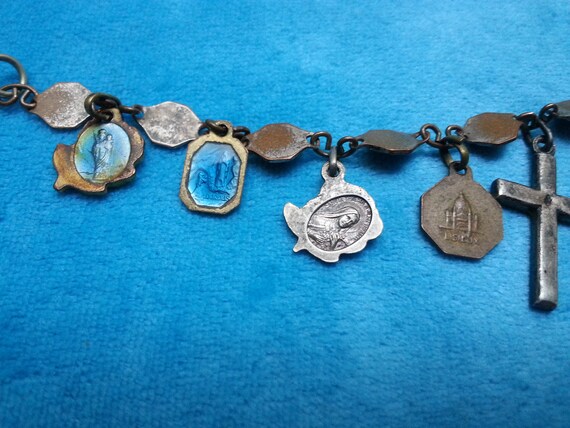 Lovely enamel vintage Catholic charm bracelet, tu… - image 8