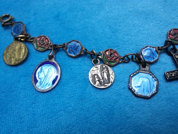 Lovely enamel vintage Catholic charm bracelet, tu… - image 4