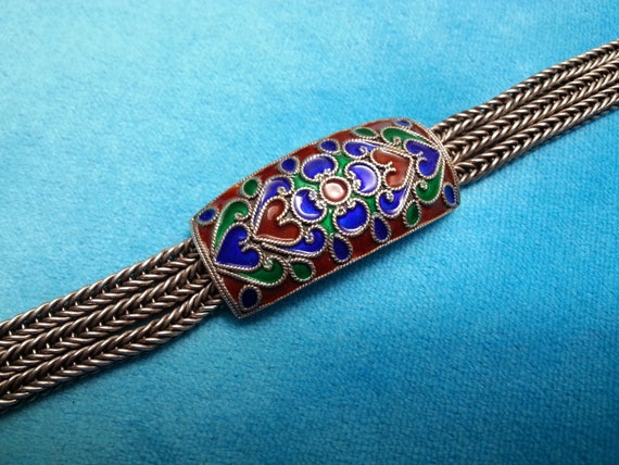 Beautiful sterling silver enamel vintage bracelet… - image 4