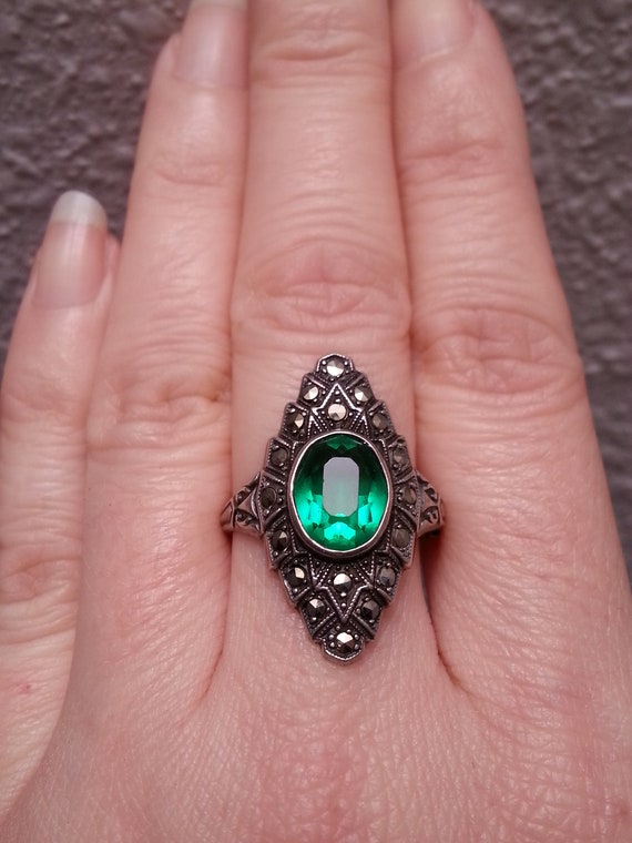 Beautiful sterling silver marcasite vintage ring,… - image 5