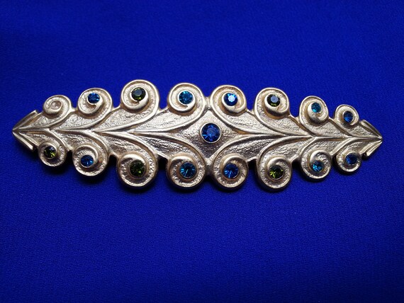 Elegant vintage bar brooch, gold tone with sparkl… - image 7