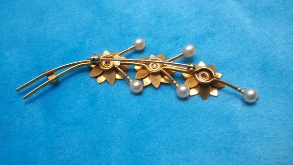 Lovely 12k gold-plated Van Dell brooch, cultured … - image 8