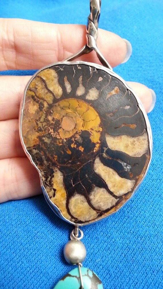 Impressive ammonite large sterling silver pendant… - image 5