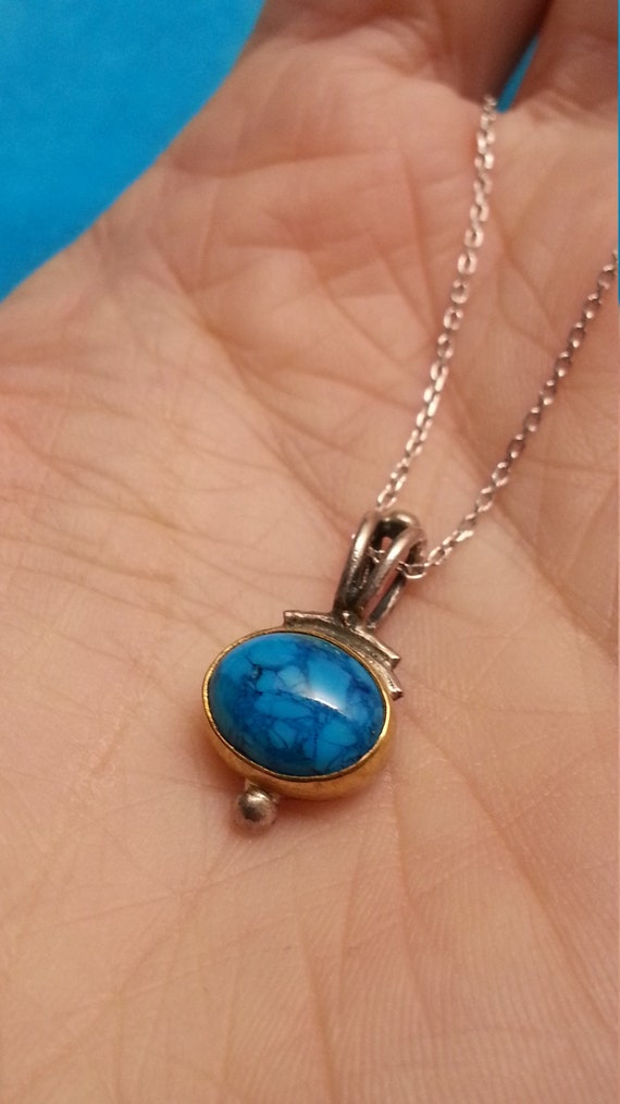 Sterling silver and 22k gold turquoise pendant, l… - image 1