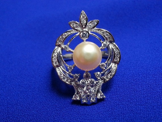 Beautiful sterling silver pearl flower ring, crow… - image 7