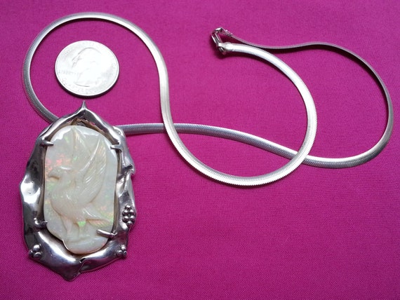 Unique sterling silver opal vintage signed pendan… - image 3