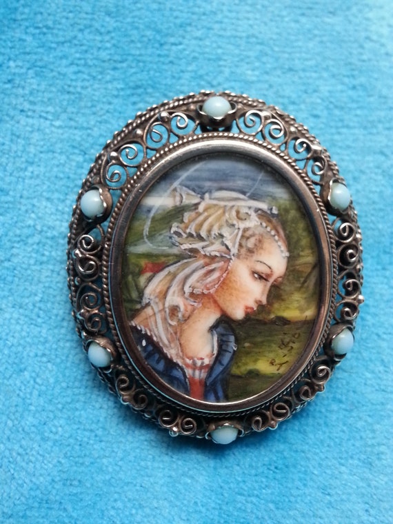 Wonderful vintage filigree brooch/pendant, 800 si… - image 3