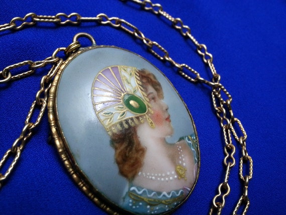 Beautiful Edwardian porcelain pendant, transfer a… - image 9